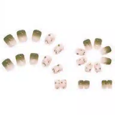 馨枕居 山茶花珍珠粉  穿戴甲 短梯绿色渐变