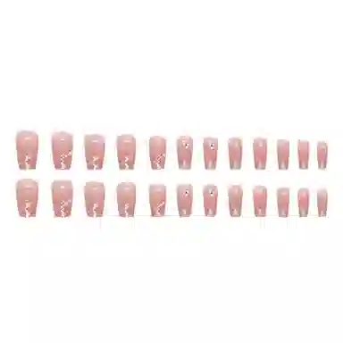 馨枕居 短芭蕾珍珠闪粉  穿戴甲 长方粉色渐变 爆闪