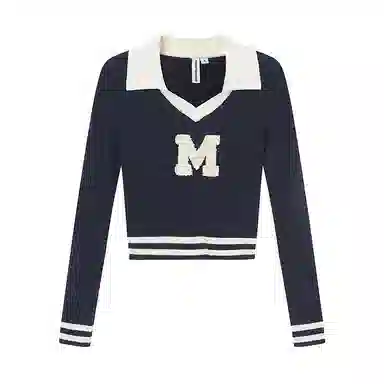 美特斯邦威 字母翻领时尚短款内搭针织衫 女款