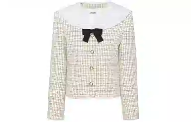 Miu Miu Bow Detail V-Neck Jacket Ivory