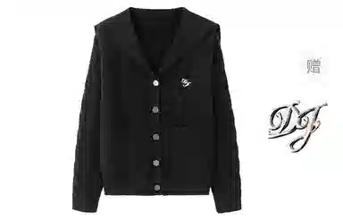 东鲸岁时记 复古绞花宽松刺绣海军领针织衫 女款 黑色