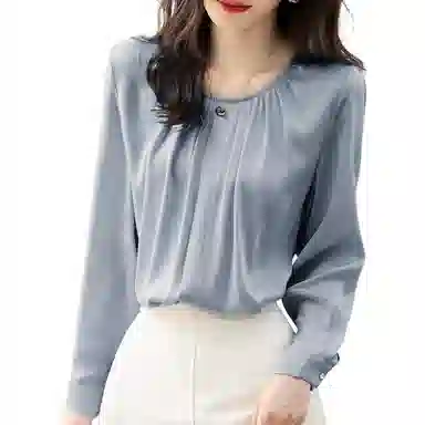 【dme】休闲纯色圆领长袖衬衫 女款