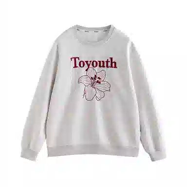 初语 慵懒风刺绣百合花套头圆领无帽卫衣 女款