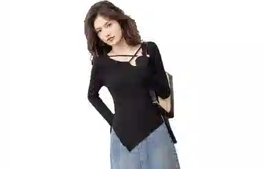 【dme】纯色不规则长袖针织衫 女款