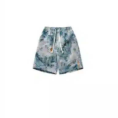 玉儿恋 潮牌美式花卉满印复古宽松五分休闲短裤 男款