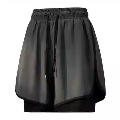 兰缪 美式复古纯色基础款舒适宽松亲肤柔软透气户外运动日常通勤无性别主义高街风百搭系带假两件三分中腰篮球裤休闲短裤 男女同款