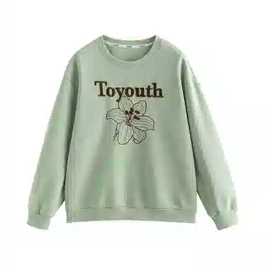 初语 慵懒风刺绣百合花套头圆领无帽卫衣 女款