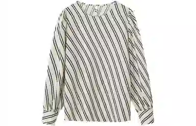 【dme】 圆领套头雪纺休闲通勤法式落肩条纹短袖衬衫 女款 米白