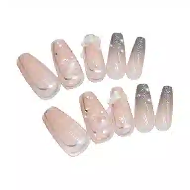 馨枕居 珍珠蝴蝶  穿戴甲 长方粉色渐变 爆闪