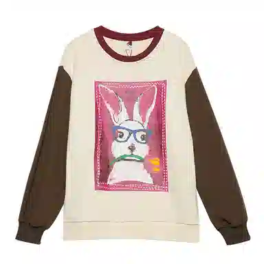 木果果木 休闲撞色卡通兔子卫衣 女款