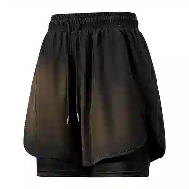 兰缪 美式复古纯色基础款舒适宽松亲肤柔软透气户外运动日常通勤无性别主义高街风百搭系带假两件三分中腰篮球裤休闲短裤 男女同款