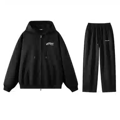 三体 水滴系列 美式复古简约基础款字母印花宽松百搭舒适连帽卫衣垂感中腰直筒裤子休闲运动套装 男女同款