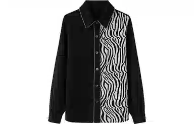 恒源祥 设计感撞色拼接长袖衬衫 女款 黑色