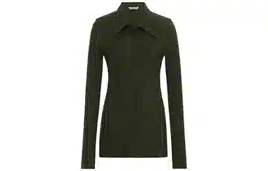 美洋 纯色翻领单排扣长袖针织衫 女款 墨绿色