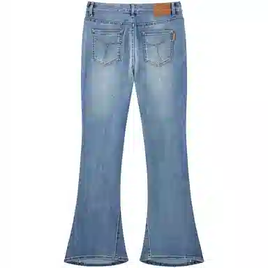 太平鸟 舒适喇叭马蹄牛仔裤 女款 中蓝
