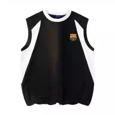 巴塞罗那足球俱乐部 美式复古简约基础款圆领套头透气吸汗运动宽松休闲百搭无袖背心 男女同款