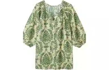 【dme】印花灯笼袖短袖衬衫 女款 藻绿