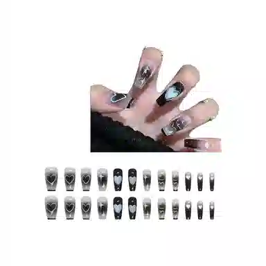 馨枕居 爱心银色  穿戴甲 梯型黑色晕染