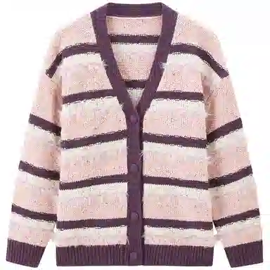 LEDIN Striped V-Neck Knit Sweater
