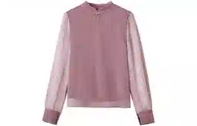 【dme】 蕾丝荷叶边撞色长袖衬衫 女款 豆沙粉