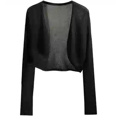 她池 小清新外搭长袖镂空短款针织衫 女款