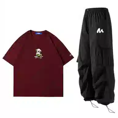 星际者 简约纯色短袖上衣工装裤情侣休闲运动套装 男女同款