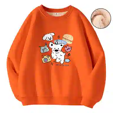 棉致 汉堡小狗简约羊羔绒加绒加厚舒适细腻宽松落肩保暖圆领长袖卫衣 男女同款