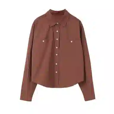 【dme】 翻领简约舒适纯色长袖衬衫 女款 红棕色