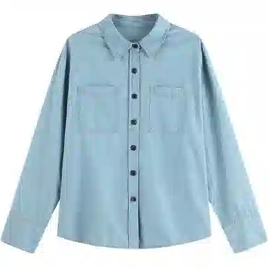 【dme】 翻领纯色多口袋长袖衬衫 女款 浅牛仔蓝