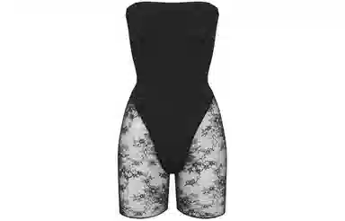 SKIMS Ultra Fine Lace Strapless Onesie Onyx