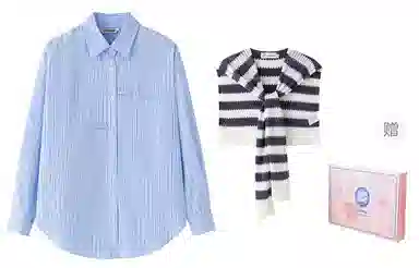 东鲸岁时记 学院风通勤穿搭法式气质松弛感条纹宽松长袖衬衫 女款 蓝色