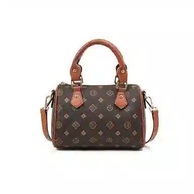 老人头 法式复古日常通勤时尚百搭波士顿包 合成革 手提包 常规 女款 咖色