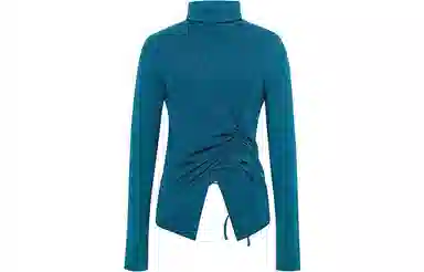 美洋 纯色不规则抽褶后开叉针织衫 女款