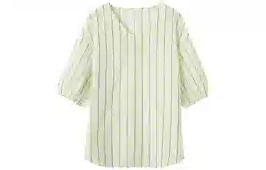 【dme】 休闲印花条纹宽松薄款短袖衬衫 女款 绿色