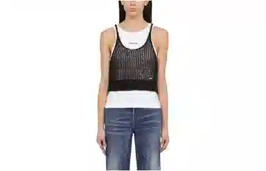 DSQUARED 2 SS24 Black Perforated Mohair Blend Top