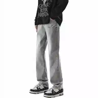 美式高街复古做旧直筒潮流宽松基础纯色显高垂感高腰痞帅设计感休闲百搭款经典牛仔裤 男女同款