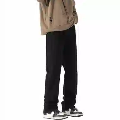 美式高街复古做旧直筒潮流宽松基础纯色显高垂感高腰痞帅设计感休闲百搭款经典牛仔裤 男女同款