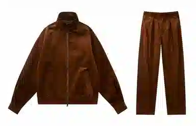 我是大卫 美式复古灯芯绒美拉德轻熟风掐褶休闲运动套装 通用 咖色