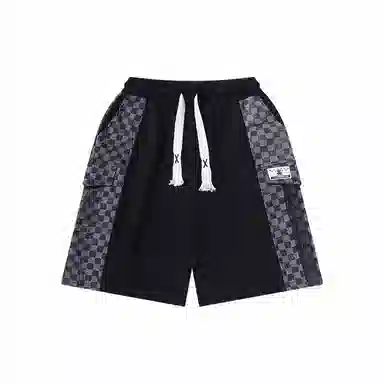 乱步 复古美式街头嘻哈做旧格子口袋学生夏季宽松透气个性宽松男五分短裤 男女同款