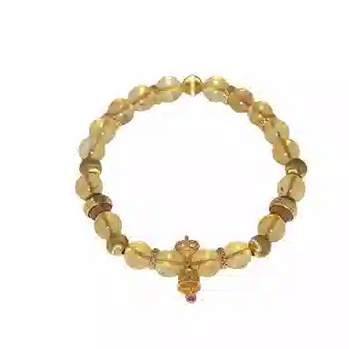 金杰福 五行招财冰裂鱼子纹佛塔宝石天然 黄水晶 手串 女款