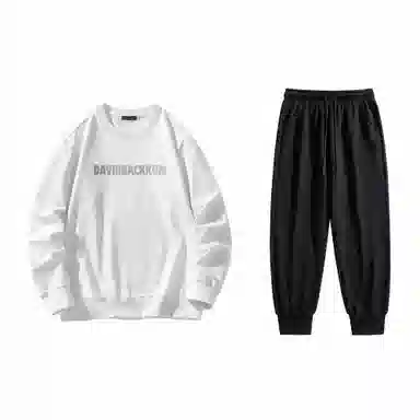 大卫贝肯 美式复古简约基础款字母圆领长袖上衣纯色百搭束脚长裤卫衣套装 男女同款