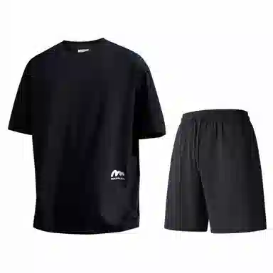 稻草人 美式高街简约基础款纯色户外跑步运动透气休闲宽松舒适百搭短袖短裤健身套装 男女同款