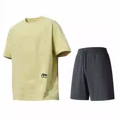 稻草人 美式高街简约基础款纯色户外跑步运动透气休闲宽松舒适百搭短袖短裤健身套装 男女同款