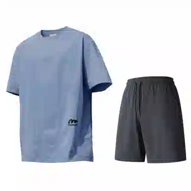 稻草人 美式高街简约基础款纯色户外跑步运动透气休闲宽松舒适百搭短袖短裤健身套装 男女同款