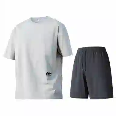 稻草人 美式高街简约基础款纯色户外跑步运动透气休闲宽松舒适百搭短袖短裤健身套装 男女同款