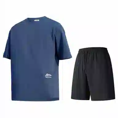 稻草人 美式高街简约基础款纯色户外跑步运动透气休闲宽松舒适百搭短袖短裤健身套装 男女同款