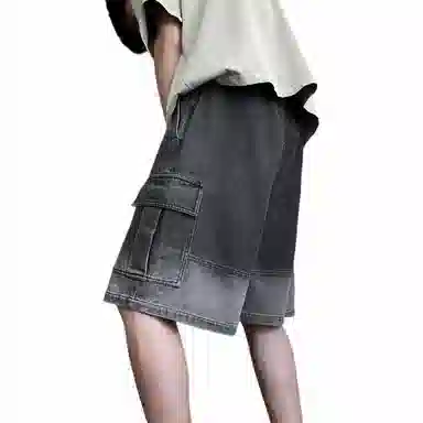 宜而爽 美式复古潮流宽松牛仔短裤 男女同款
