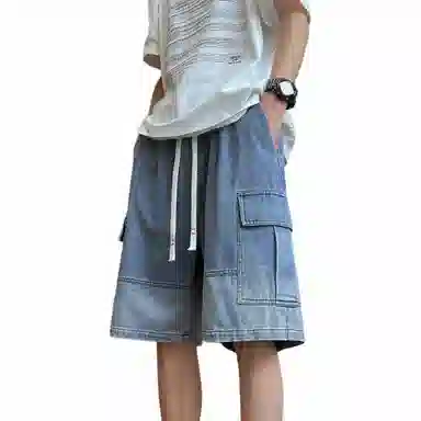 宜而爽 美式复古潮流宽松牛仔短裤 男女同款
