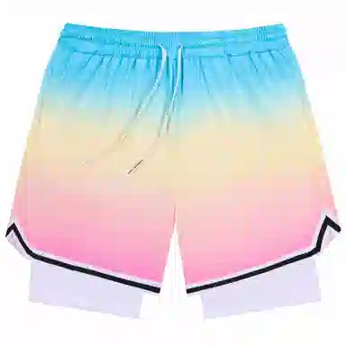 吾皇猫 渐变美式复古基础简约百搭舒适透气运动跑步防偷窥裤子休闲假两件短裤五分篮球裤 男女同款