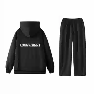 三体 到这里来吧系列 简约基础款字母印花宽松美式复古百搭连帽开衫长袖垂感自然直筒潮牌跑步健身篮球休闲运动套装 男女同款